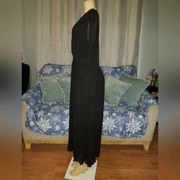 Paintcolors Women's Long Puff Sleeve Pleated Long Maxi Dress Cutout High Waist M - Picture 2 of 14